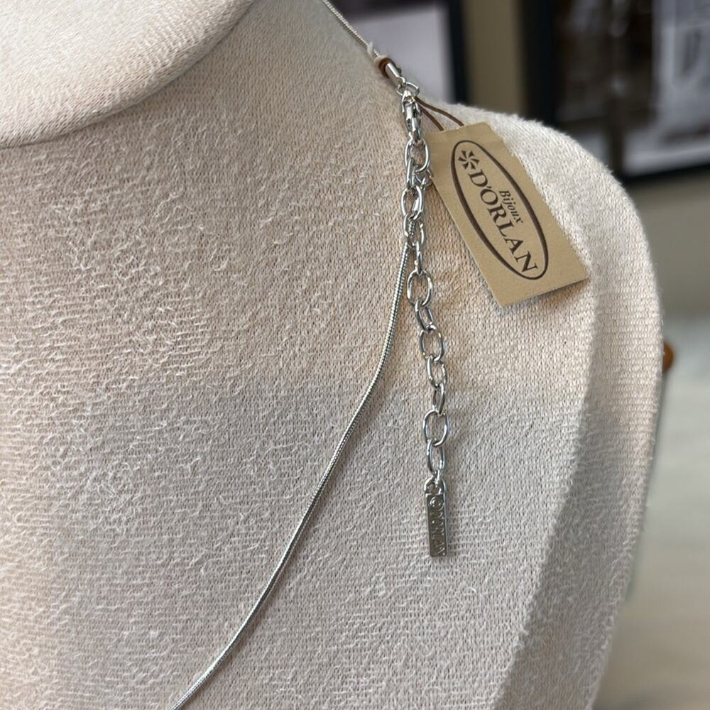 D’Orlan Delicate Silver Crystal Leaf Necklace - Women Jewelry - Picture 3 of 7